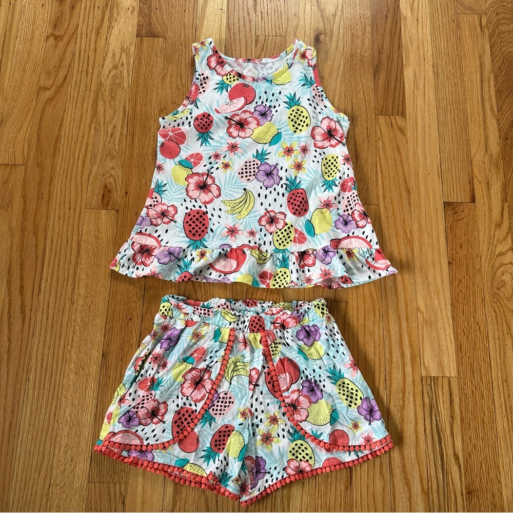 365 Kids By Garanimals Tropical Fruit Print 2 Piece Pajama Set Girls Size 10